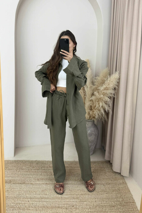 LONG SLEEVES SHIRT+TROUSERS ONE COLOR WOMEN SET GREEN/JESHILE - 2