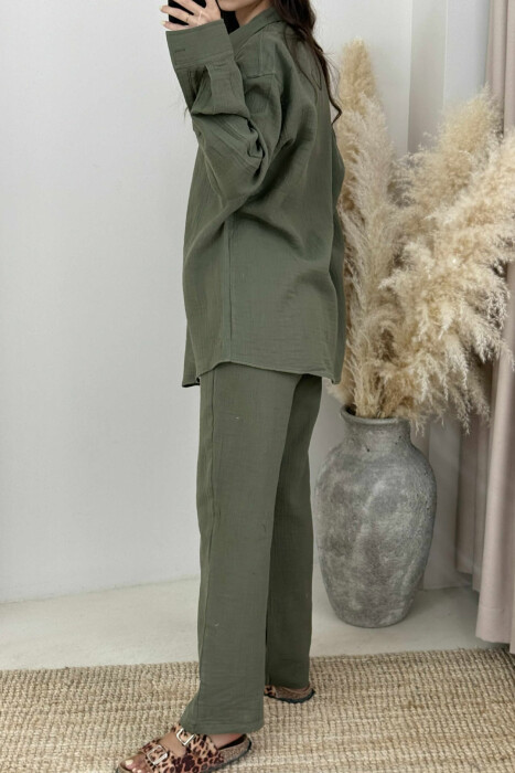 LONG SLEEVES SHIRT+TROUSERS ONE COLOR WOMEN SET GREEN/JESHILE - 4