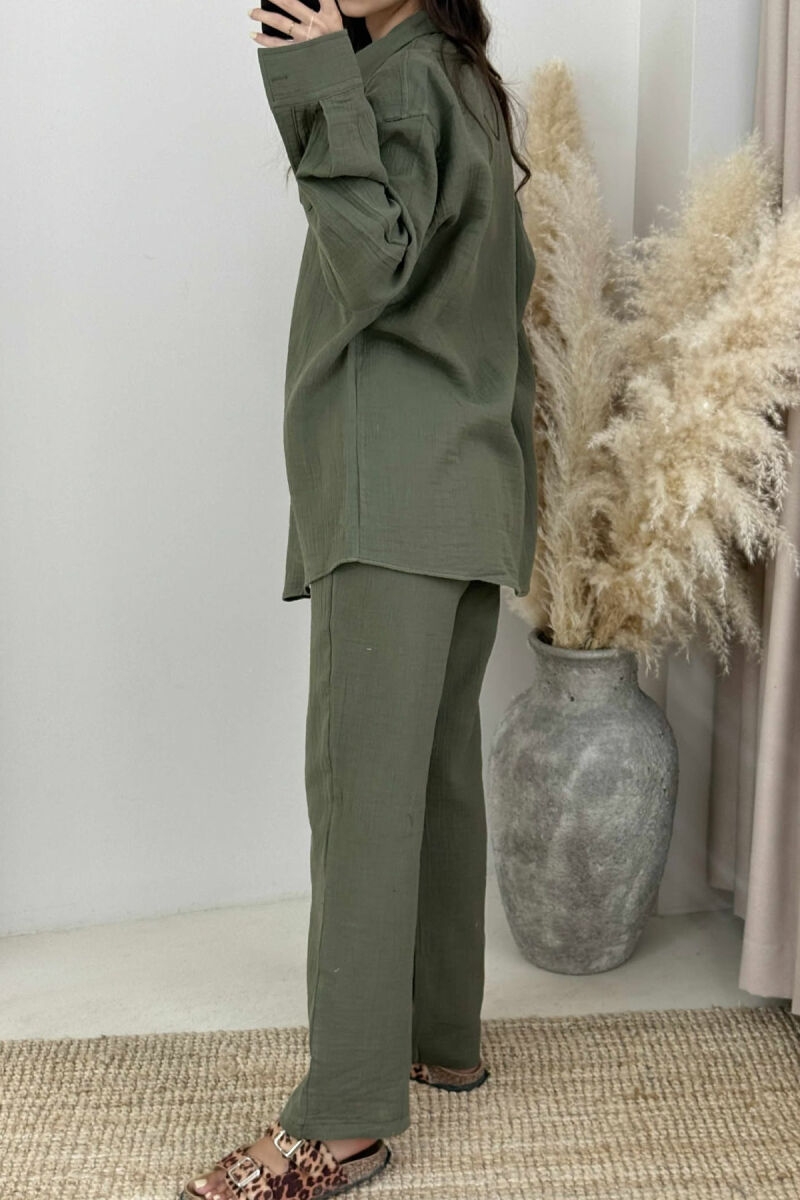 LONG SLEEVES SHIRT+TROUSERS ONE COLOR WOMEN SET GREEN/JESHILE - 4