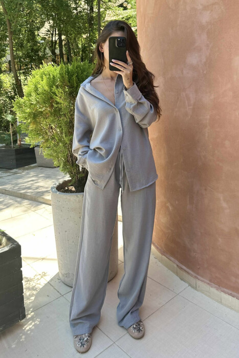 LONG SLEEVES SHIRT+TROUSERS ONE COLOR WOMEN SET GREY/GRI 