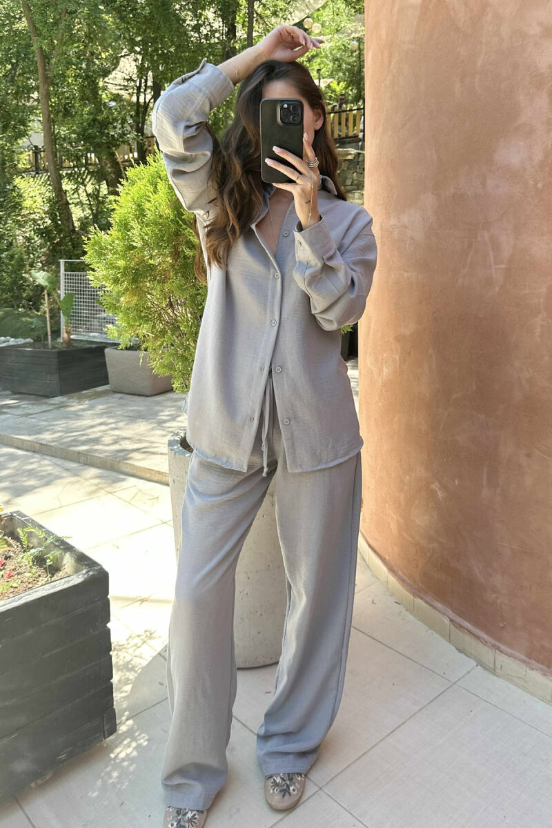 LONG SLEEVES SHIRT+TROUSERS ONE COLOR WOMEN SET GREY/GRI - 2