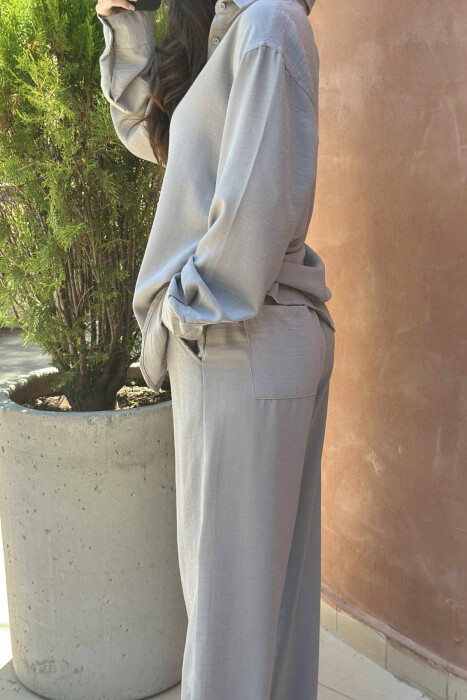 LONG SLEEVES SHIRT+TROUSERS ONE COLOR WOMEN SET GREY/GRI - 5