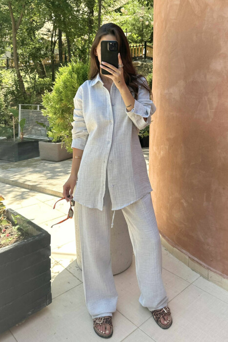 LONG SLEEVES SHIRT+TROUSERS ONE COLOR WOMEN SET LIGHT GREY/GZ 