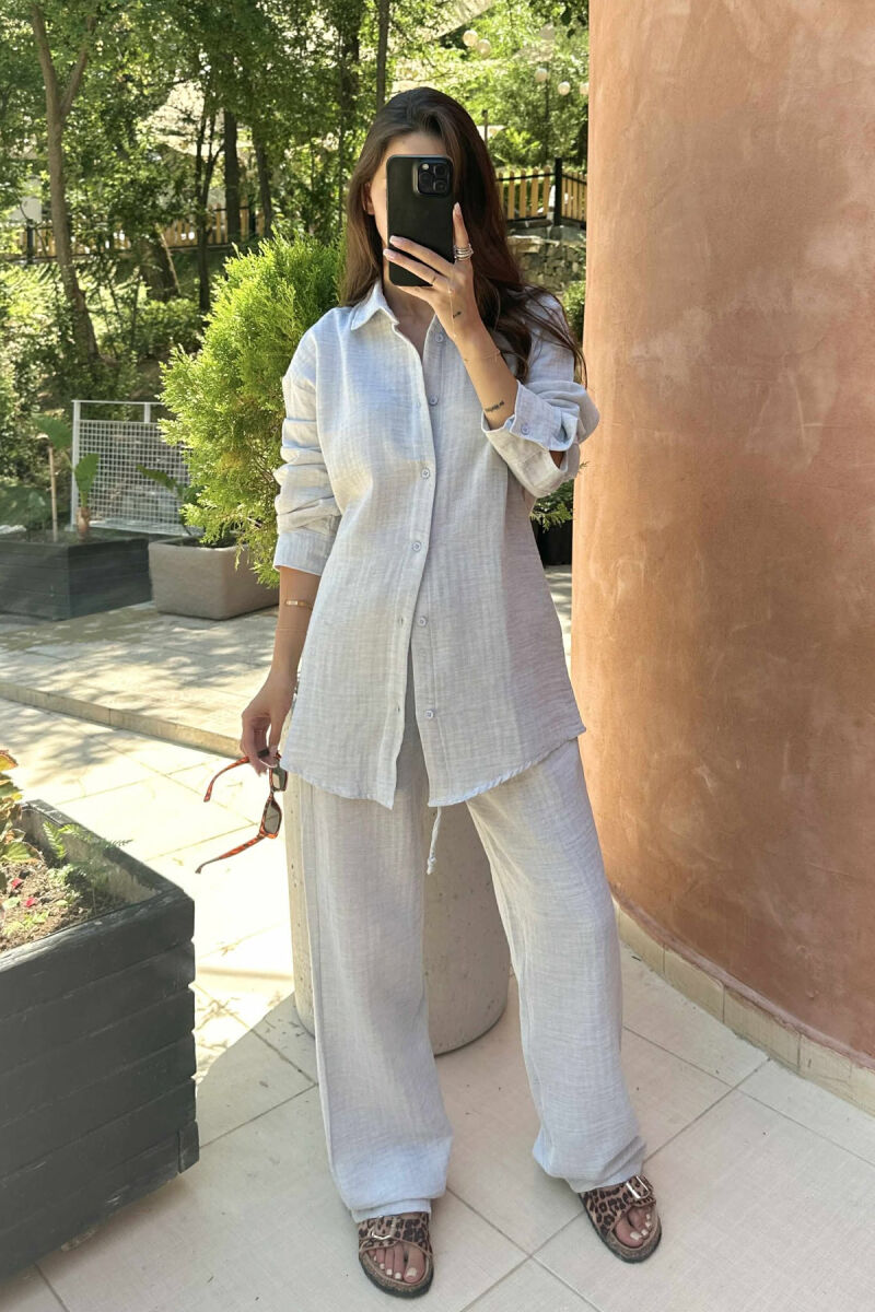 LONG SLEEVES SHIRT+TROUSERS ONE COLOR WOMEN SET LIGHT GREY/GZ - 1