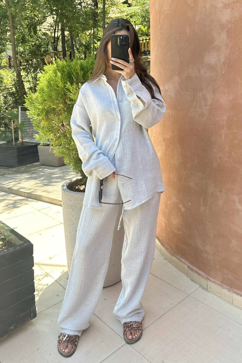 LONG SLEEVES SHIRT+TROUSERS ONE COLOR WOMEN SET LIGHT GREY/GZ - 2