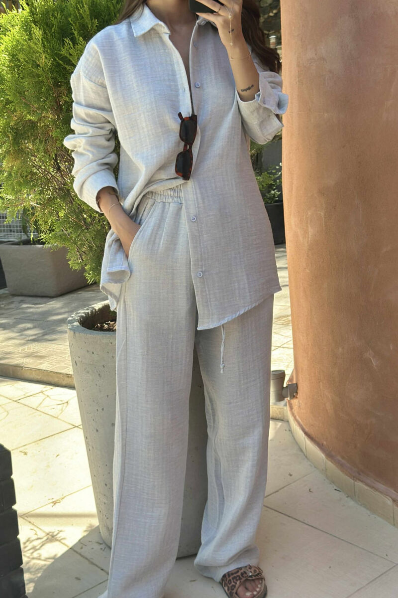 LONG SLEEVES SHIRT+TROUSERS ONE COLOR WOMEN SET LIGHT GREY/GZ - 3