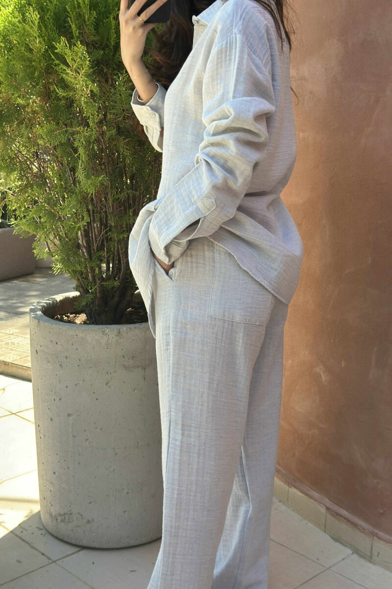 LONG SLEEVES SHIRT+TROUSERS ONE COLOR WOMEN SET LIGHT GREY/GZ - 4