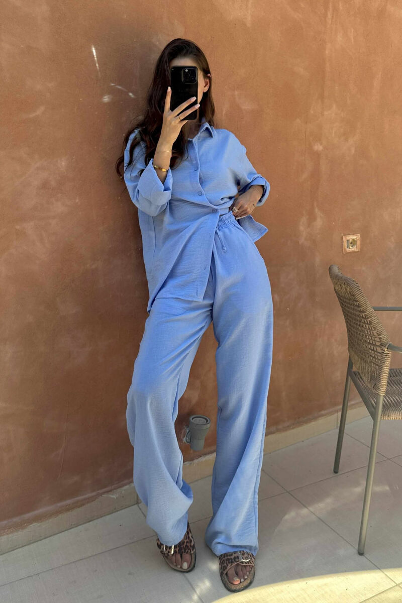 LONG SLEEVES SHIRT+TROUSERS ONE COLOR WOMEN SET LIGHTBLUE/BZ - 1