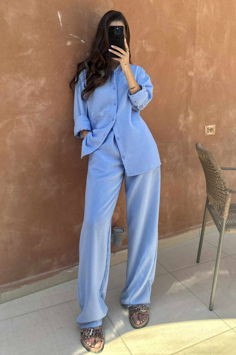 LONG SLEEVES SHIRT+TROUSERS ONE COLOR WOMEN SET LIGHTBLUE/BZ - 2