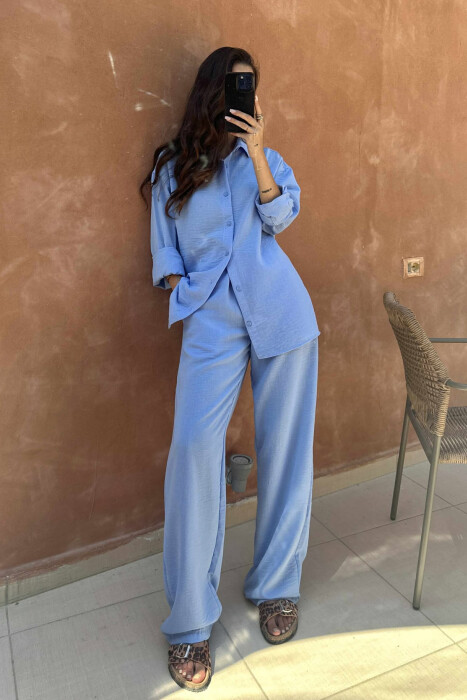 LONG SLEEVES SHIRT+TROUSERS ONE COLOR WOMEN SET LIGHTBLUE/BZ - 3