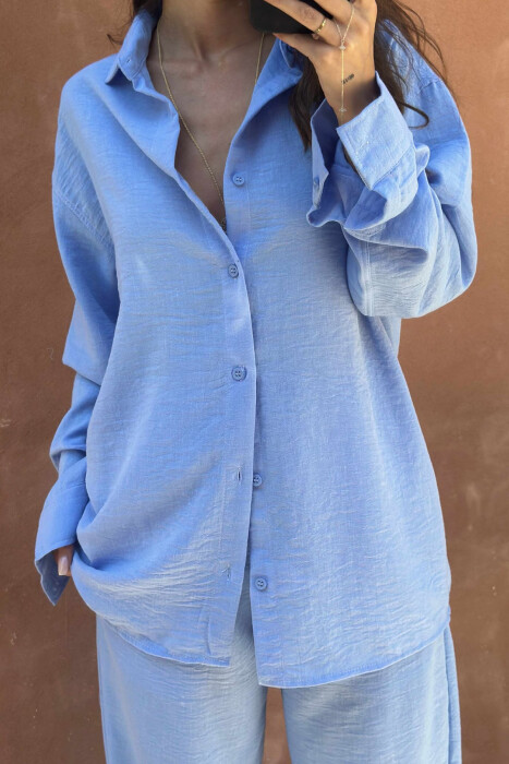 LONG SLEEVES SHIRT+TROUSERS ONE COLOR WOMEN SET LIGHTBLUE/BZ - 4