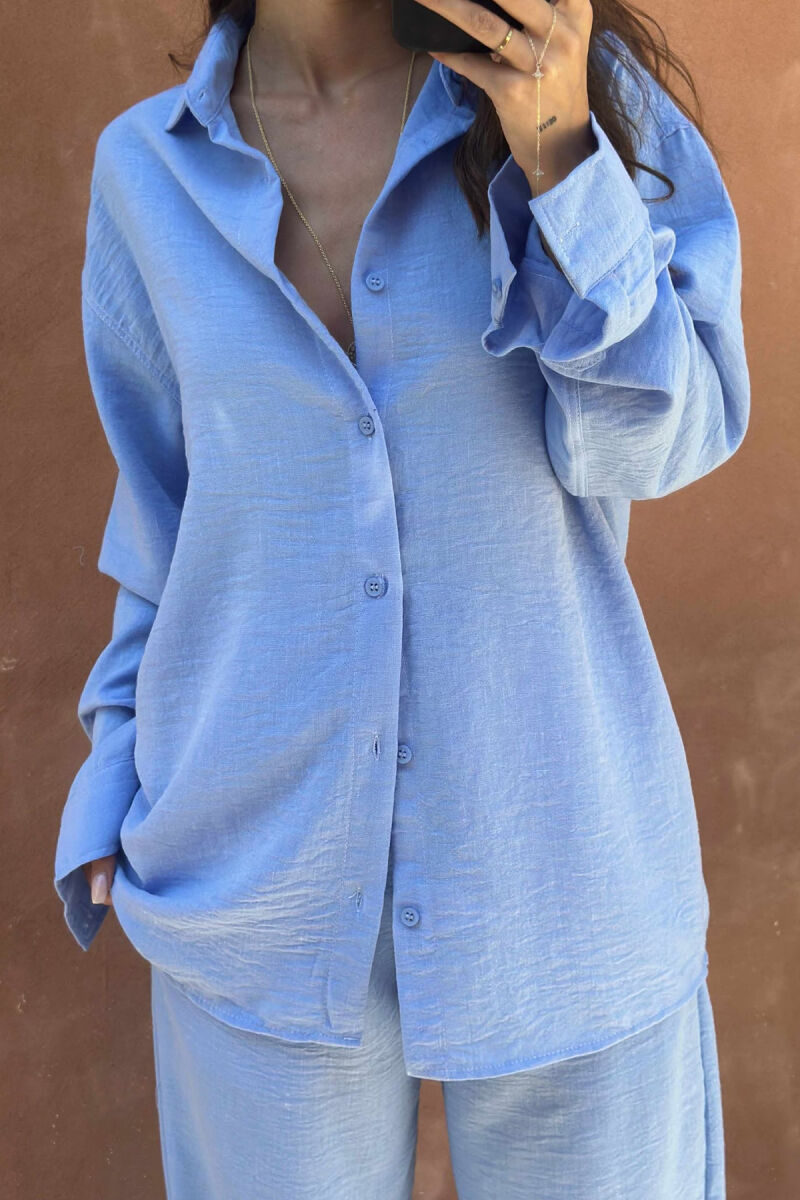 LONG SLEEVES SHIRT+TROUSERS ONE COLOR WOMEN SET LIGHTBLUE/BZ - 4