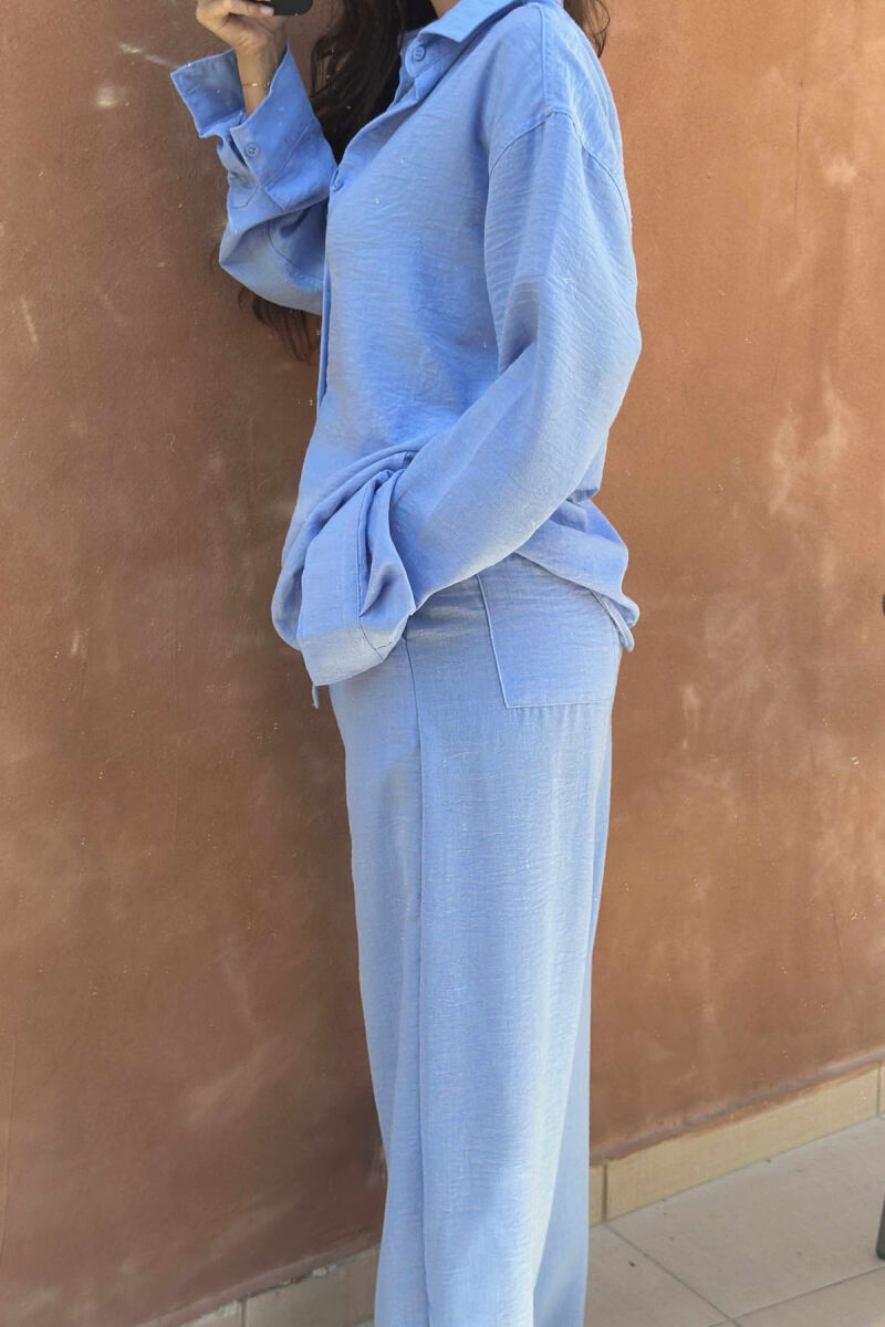 LONG SLEEVES SHIRT+TROUSERS ONE COLOR WOMEN SET LIGHTBLUE/BZ - 5