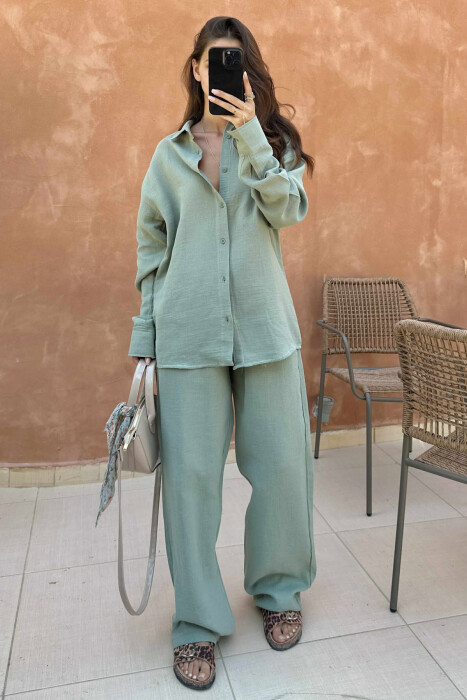LONG SLEEVES SHIRT+TROUSERS ONE COLOR WOMEN SET MINT/MENTE 