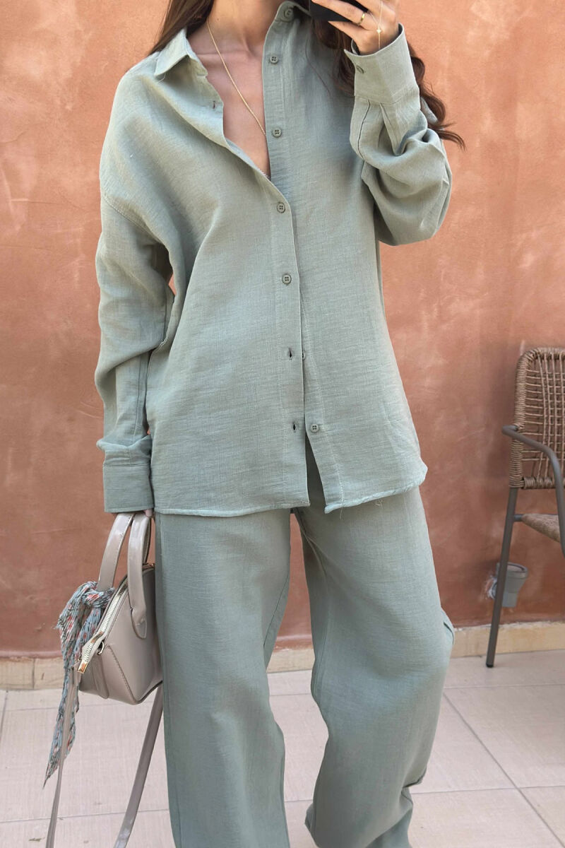 LONG SLEEVES SHIRT+TROUSERS ONE COLOR WOMEN SET MINT/MENTE - 3