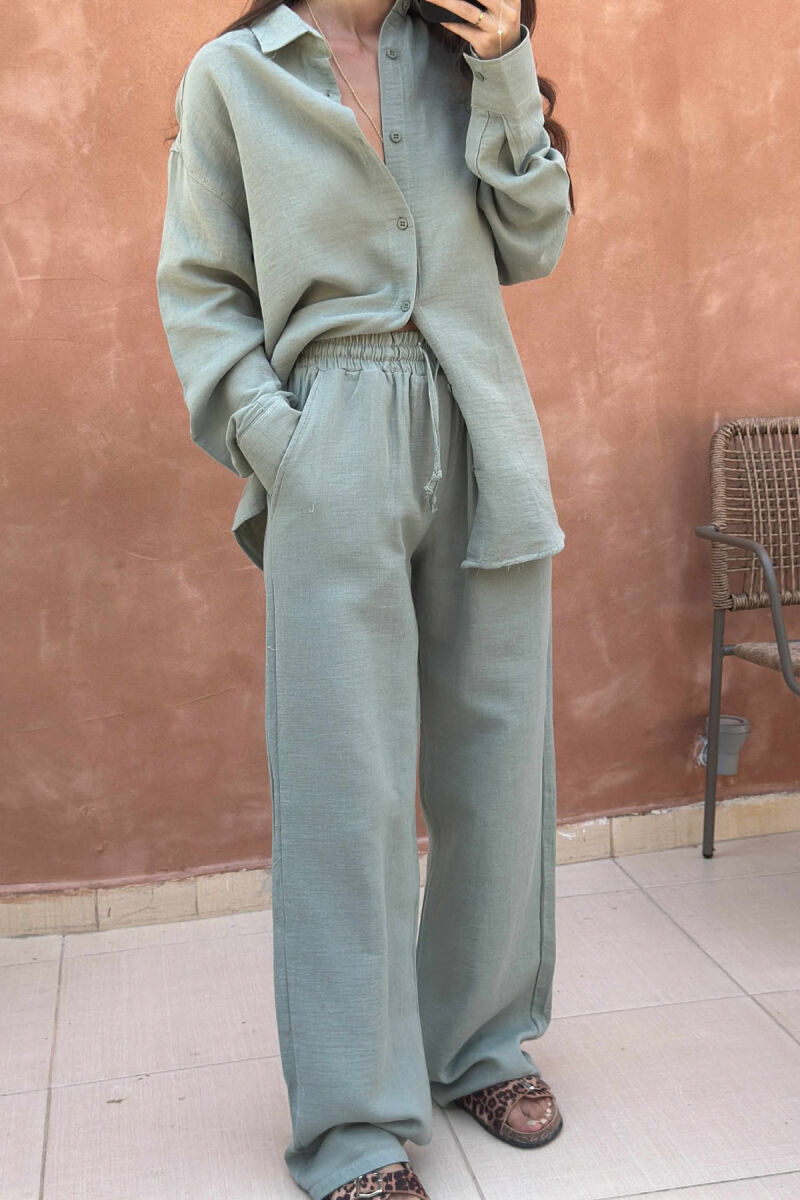 LONG SLEEVES SHIRT+TROUSERS ONE COLOR WOMEN SET MINT/MENTE - 4