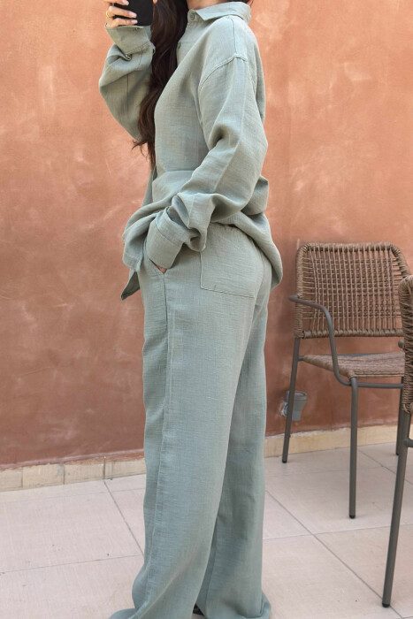 LONG SLEEVES SHIRT+TROUSERS ONE COLOR WOMEN SET MINT/MENTE - 5