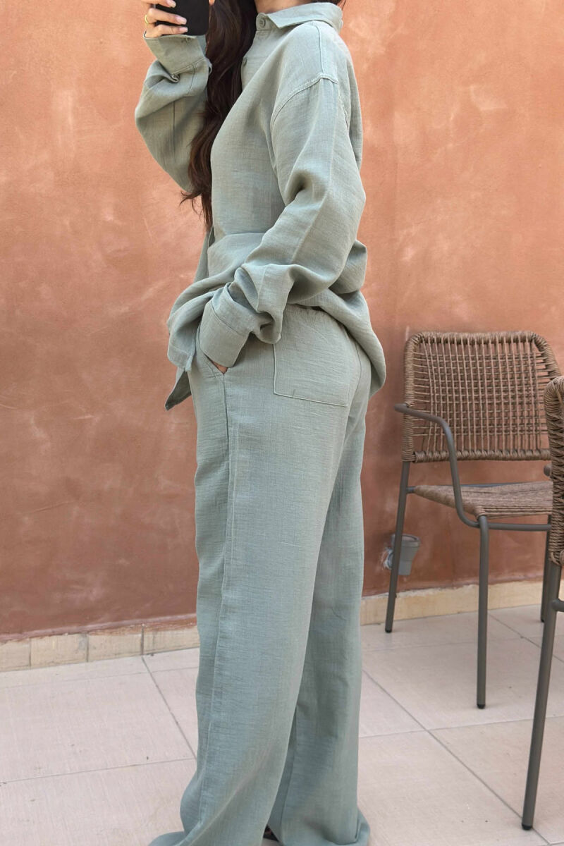 LONG SLEEVES SHIRT+TROUSERS ONE COLOR WOMEN SET MINT/MENTE - 5
