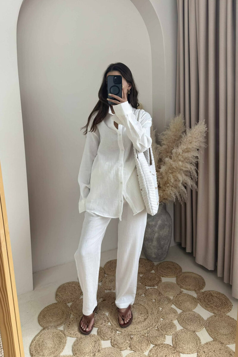 LONG SLEEVES SHIRT+TROUSERS ONE COLOR WOMEN SET WHITE-E BARDHE - 1