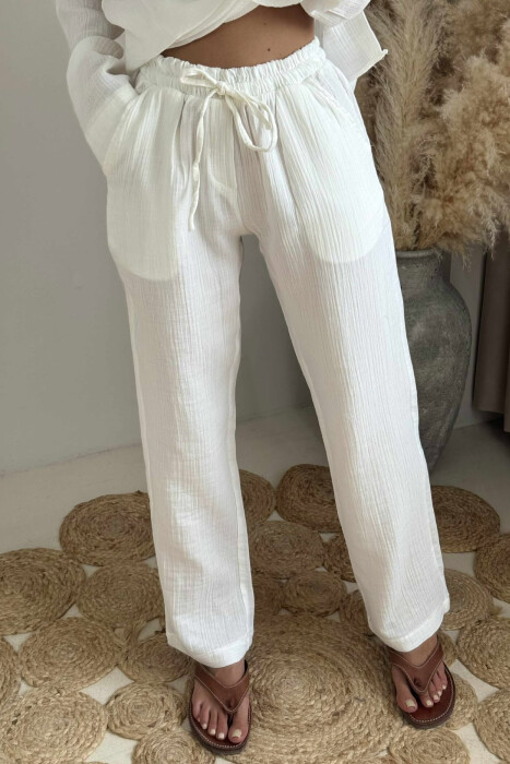 LONG SLEEVES SHIRT+TROUSERS ONE COLOR WOMEN SET WHITE-E BARDHE - 4