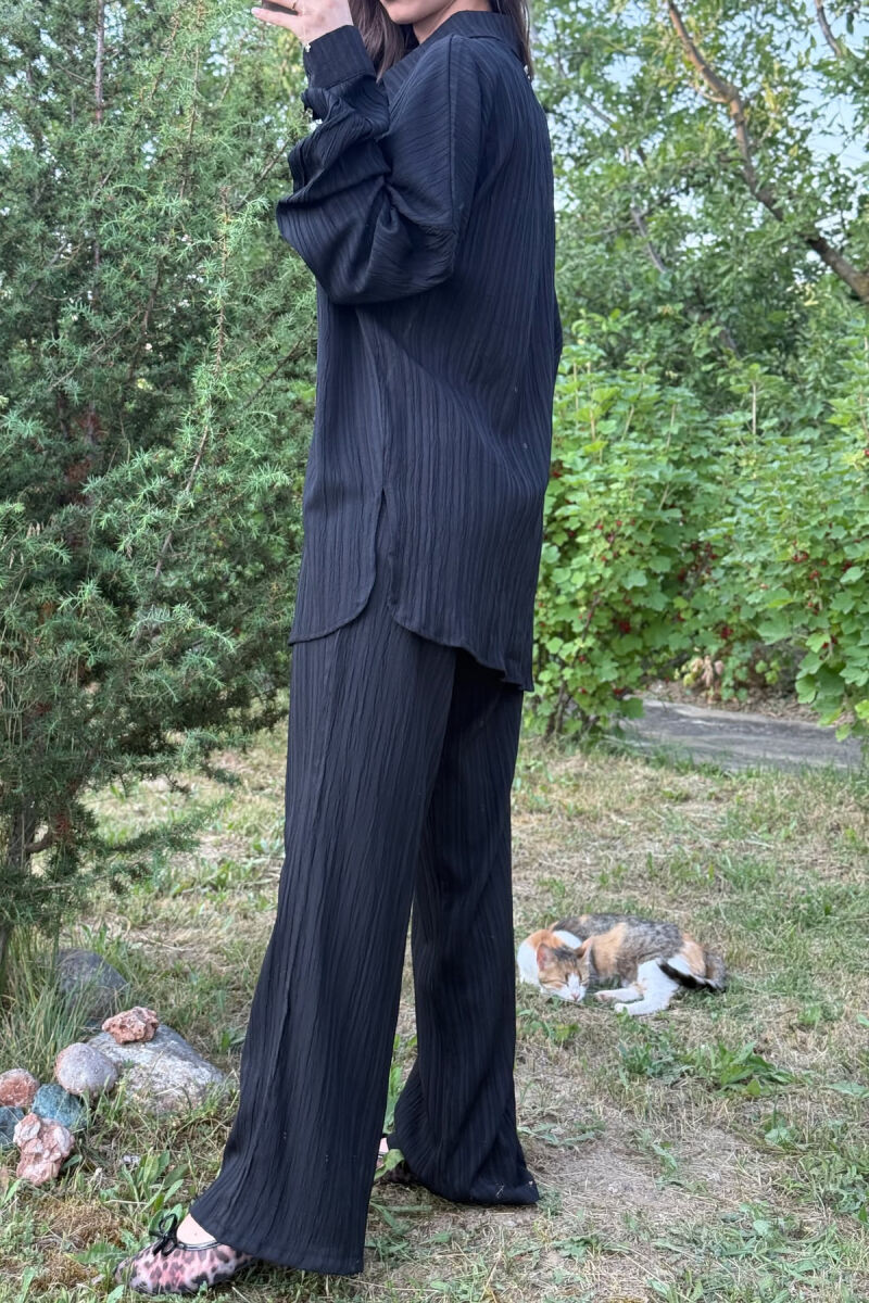 LONG SLEEVES SHIRT+TROUSERS SIMPLE WOMEN SET BLACK/ E ZEZE - 3