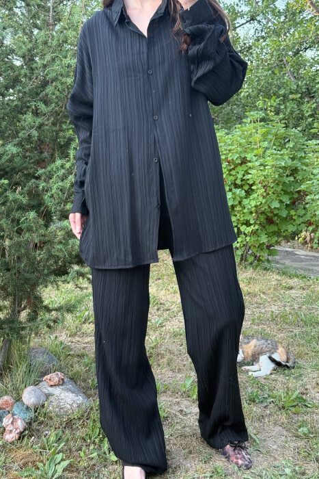 LONG SLEEVES SHIRT+TROUSERS SIMPLE WOMEN SET BLACK/ E ZEZE - 4