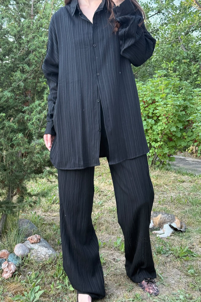 LONG SLEEVES SHIRT+TROUSERS SIMPLE WOMEN SET BLACK/ E ZEZE - 4