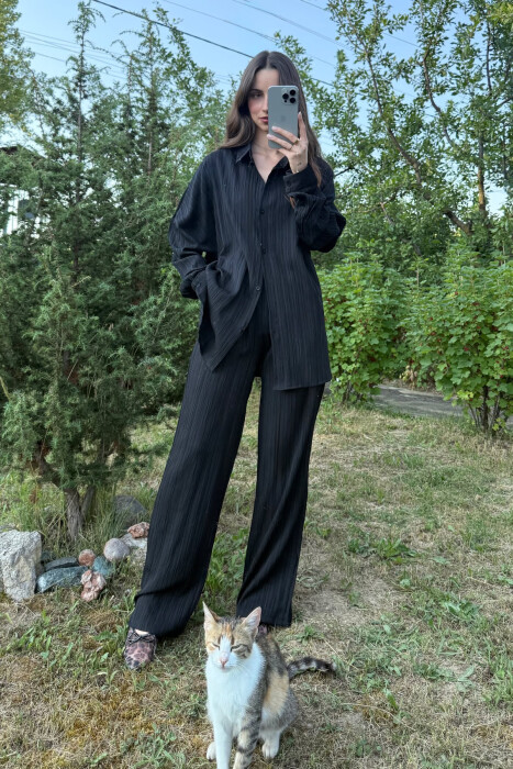 LONG SLEEVES SHIRT+TROUSERS SIMPLE WOMEN SET BLACK/ E ZEZE 