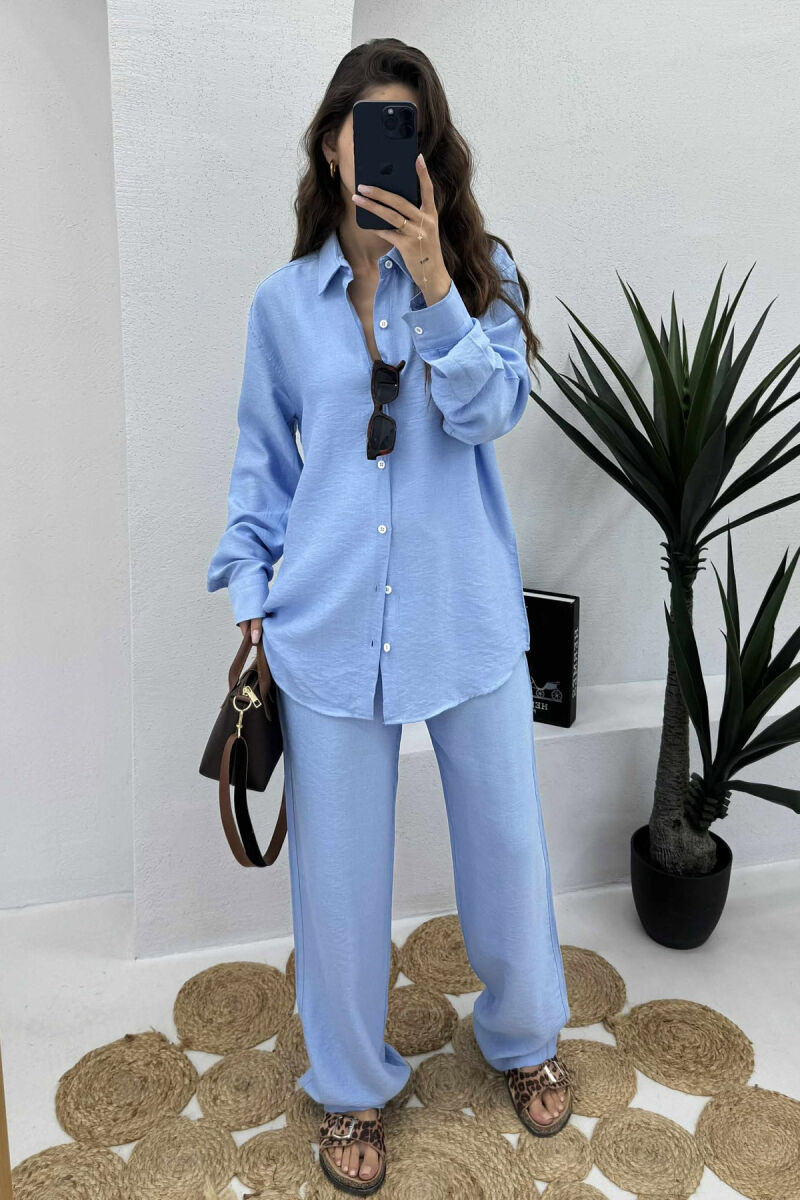 LONG SLEEVES SHIRT+TROUSERS SIMPLE WOMEN SET LIGHTBLUE/BZ - 2