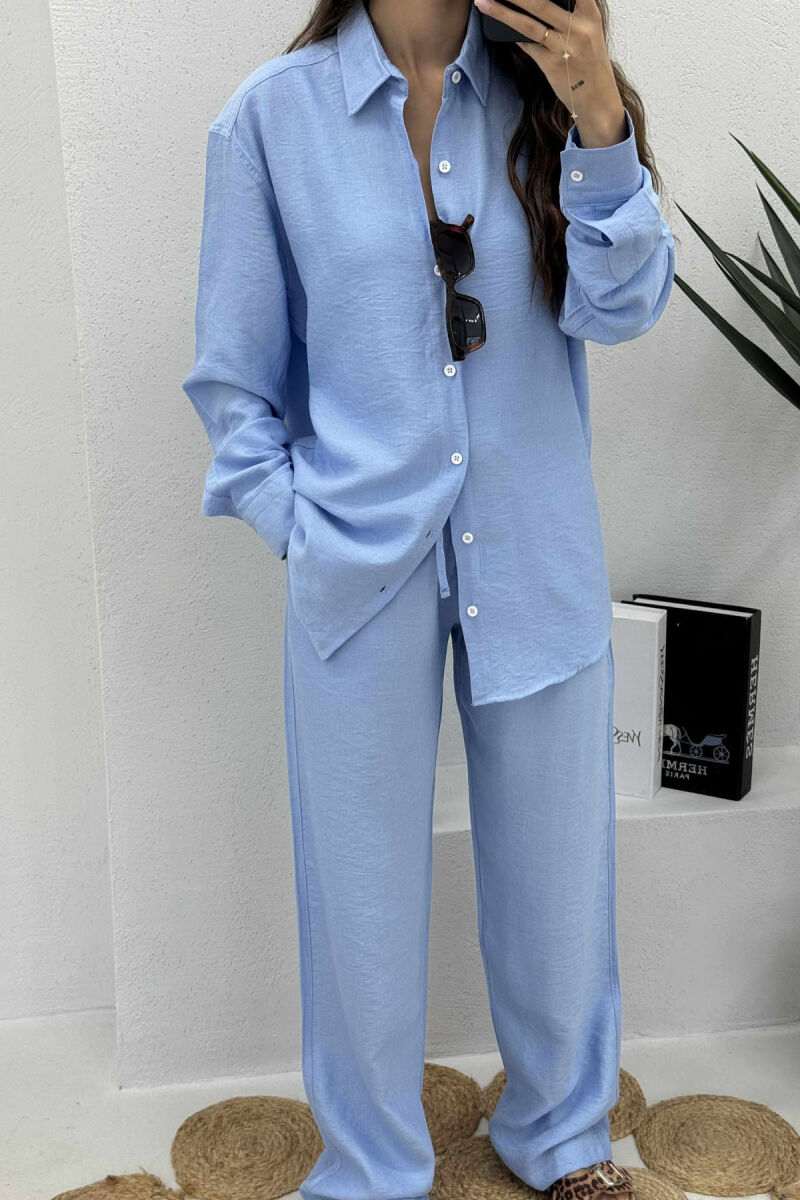 LONG SLEEVES SHIRT+TROUSERS SIMPLE WOMEN SET LIGHTBLUE/BZ - 4