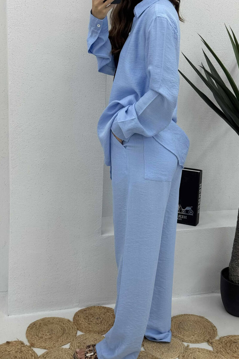 LONG SLEEVES SHIRT+TROUSERS SIMPLE WOMEN SET LIGHTBLUE/BZ - 5