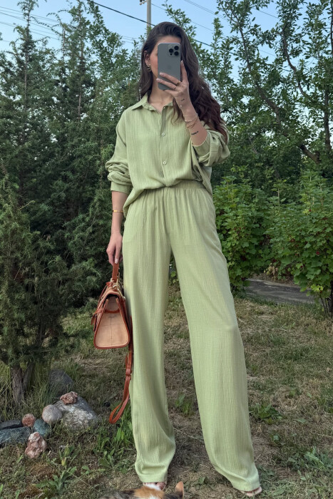 LONG SLEEVES SHIRT+TROUSERS SIMPLE WOMEN SET MINT/MENTE - 1
