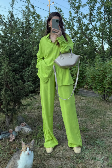 LONG SLEEVES SHIRT+TROUSERS SIMPLE WOMEN SET NEON/NEON 