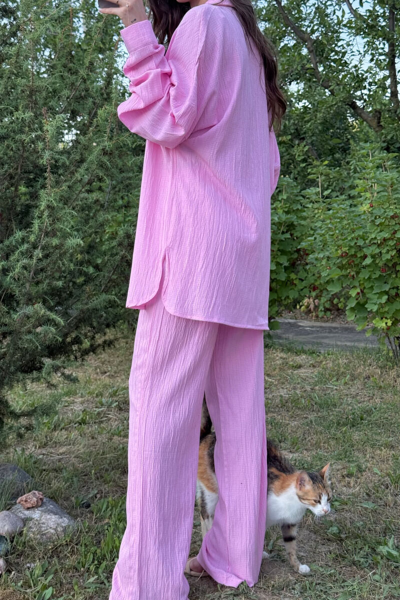 LONG SLEEVES SHIRT+TROUSERS SIMPLE WOMEN SET PINK/ROZE - 2