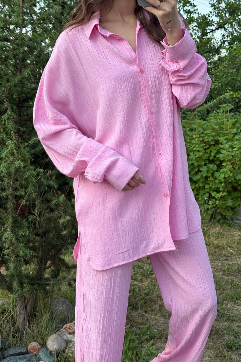 LONG SLEEVES SHIRT+TROUSERS SIMPLE WOMEN SET PINK/ROZE - 3