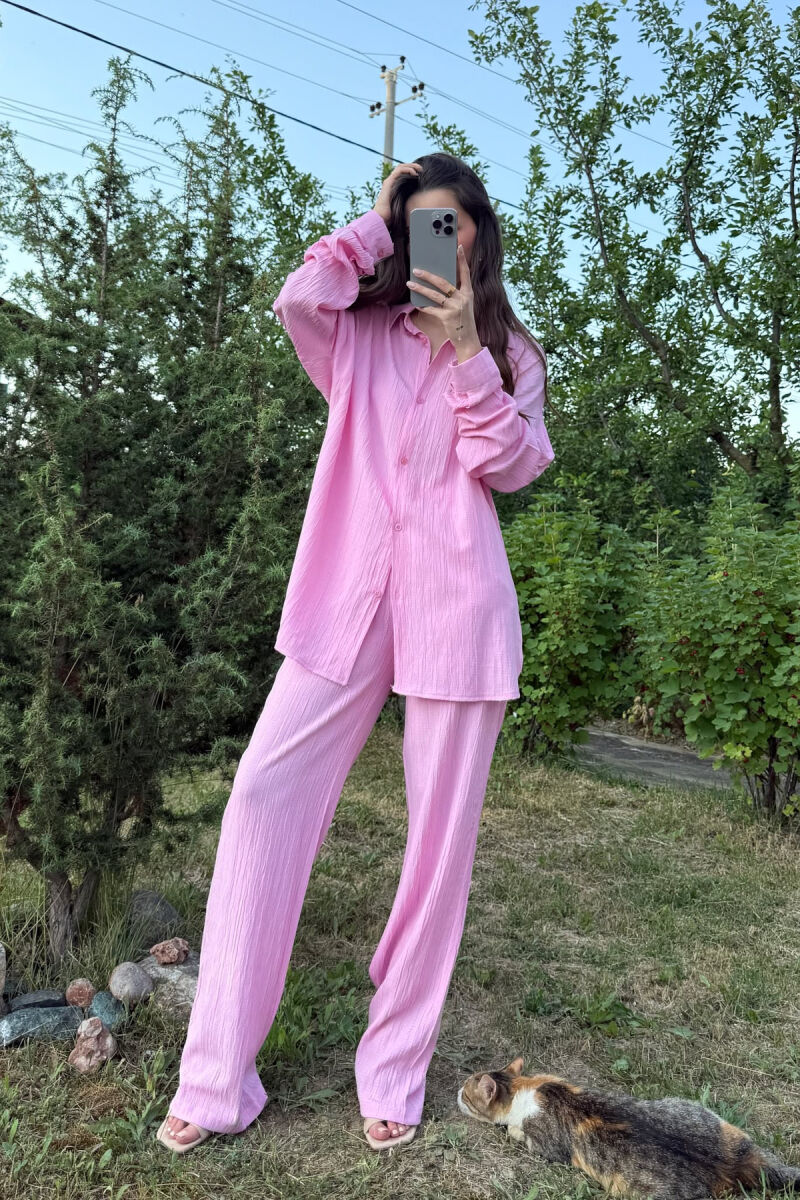 LONG SLEEVES SHIRT+TROUSERS SIMPLE WOMEN SET PINK/ROZE - 4