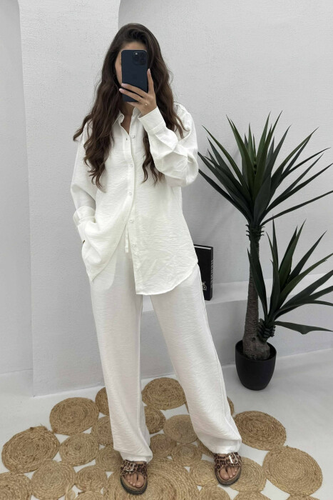 LONG SLEEVES SHIRT+TROUSERS SIMPLE WOMEN SET WHITE-E BARDHE - 2