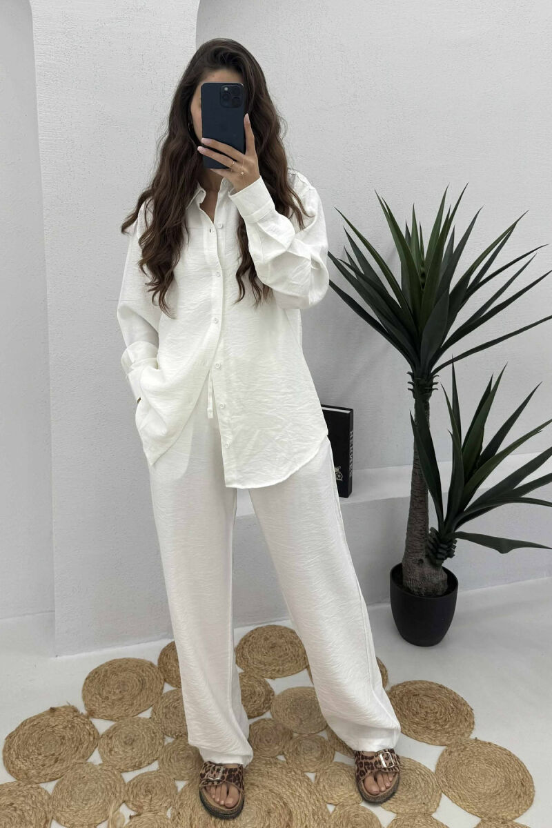 LONG SLEEVES SHIRT+TROUSERS SIMPLE WOMEN SET WHITE-E BARDHE - 2