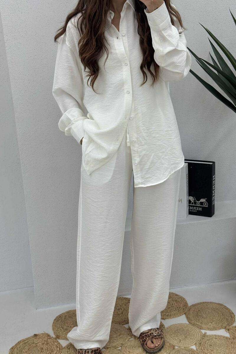 LONG SLEEVES SHIRT+TROUSERS SIMPLE WOMEN SET WHITE-E BARDHE - 3