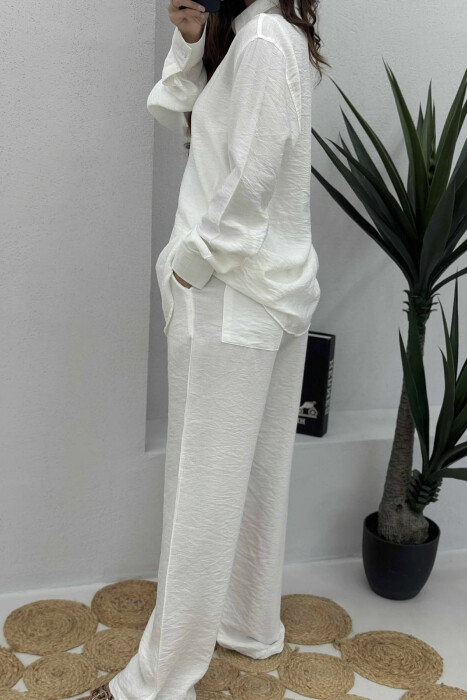LONG SLEEVES SHIRT+TROUSERS SIMPLE WOMEN SET WHITE-E BARDHE - 4