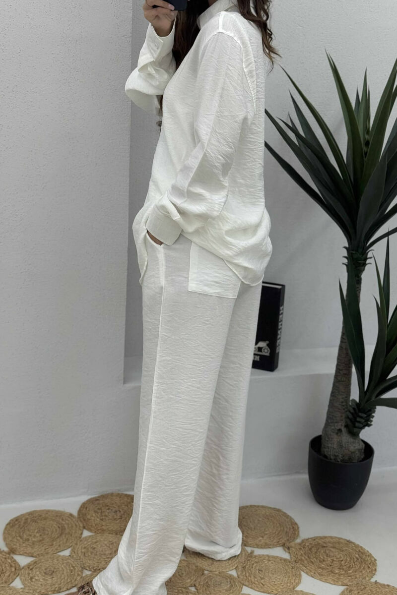 LONG SLEEVES SHIRT+TROUSERS SIMPLE WOMEN SET WHITE-E BARDHE - 4