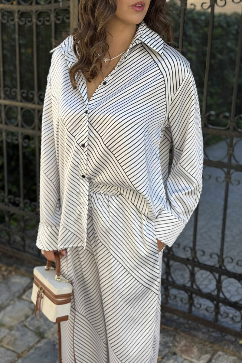 LONG SLEEVES SHIRT+TROUSERS STRIPED WOMEN SET WHITE-BLACK/BAZE - 2