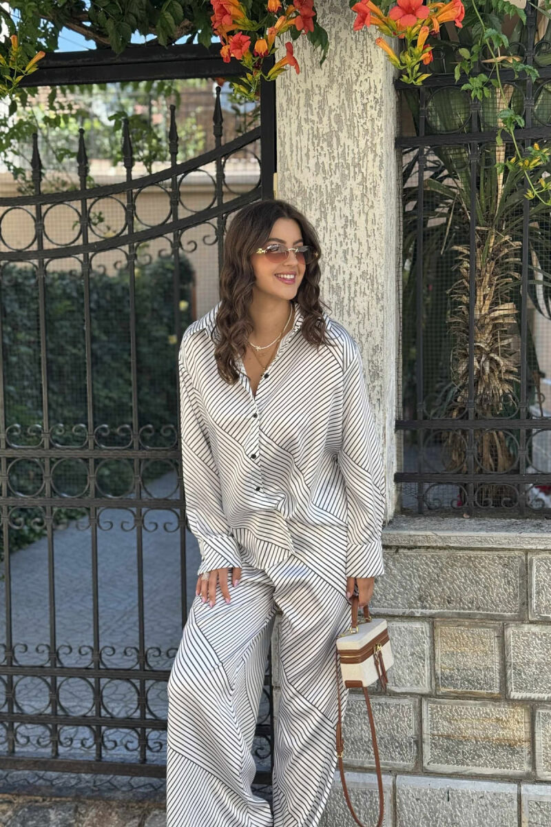LONG SLEEVES SHIRT+TROUSERS STRIPED WOMEN SET WHITE-BLACK/BAZE - 3