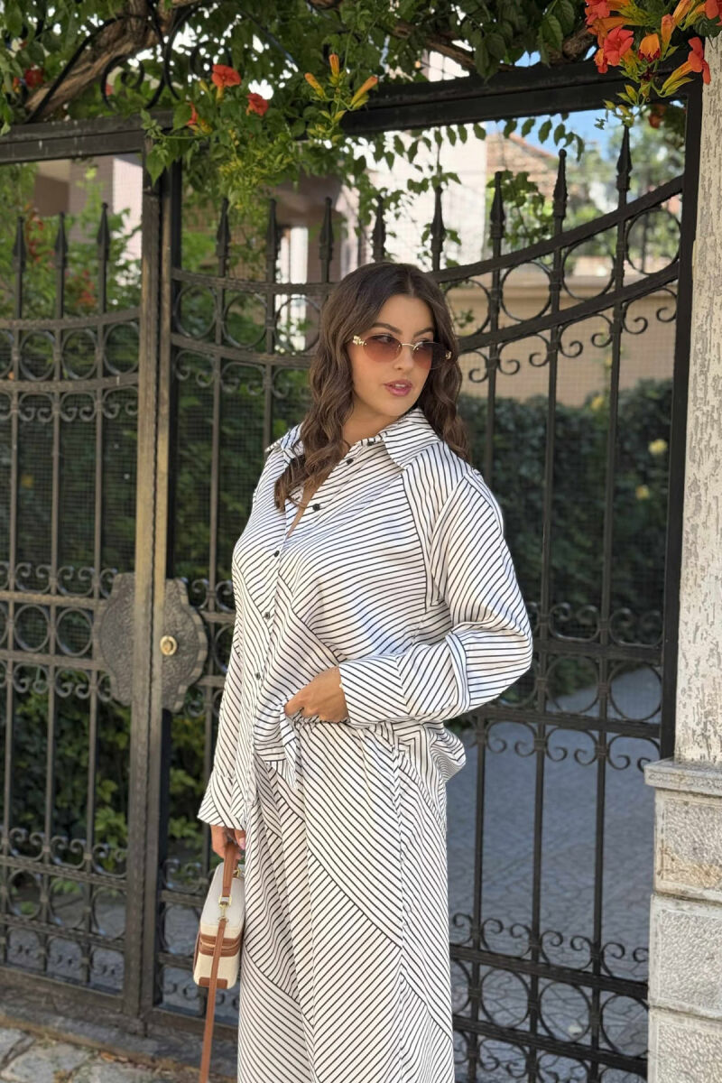 LONG SLEEVES SHIRT+TROUSERS STRIPED WOMEN SET WHITE-BLACK/BAZE - 4