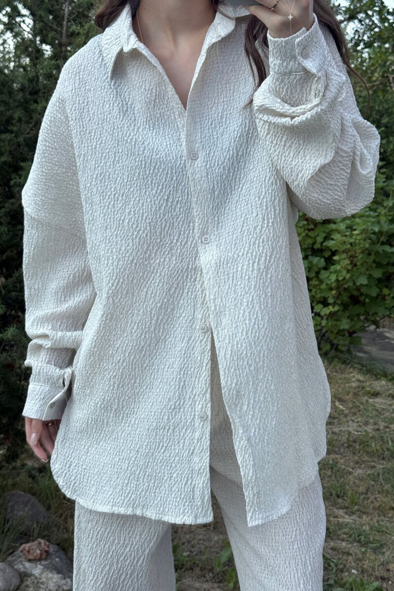 LONG SLEEVES SHIRT+TROUSERS WOMEN SET CREAM/KREM - 2