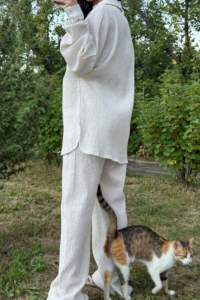 LONG SLEEVES SHIRT+TROUSERS WOMEN SET CREAM/KREM - 3