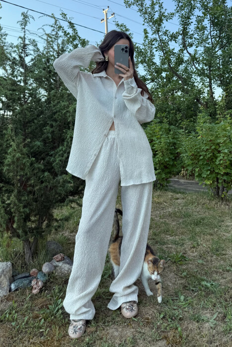 LONG SLEEVES SHIRT+TROUSERS WOMEN SET CREAM/KREM - 4