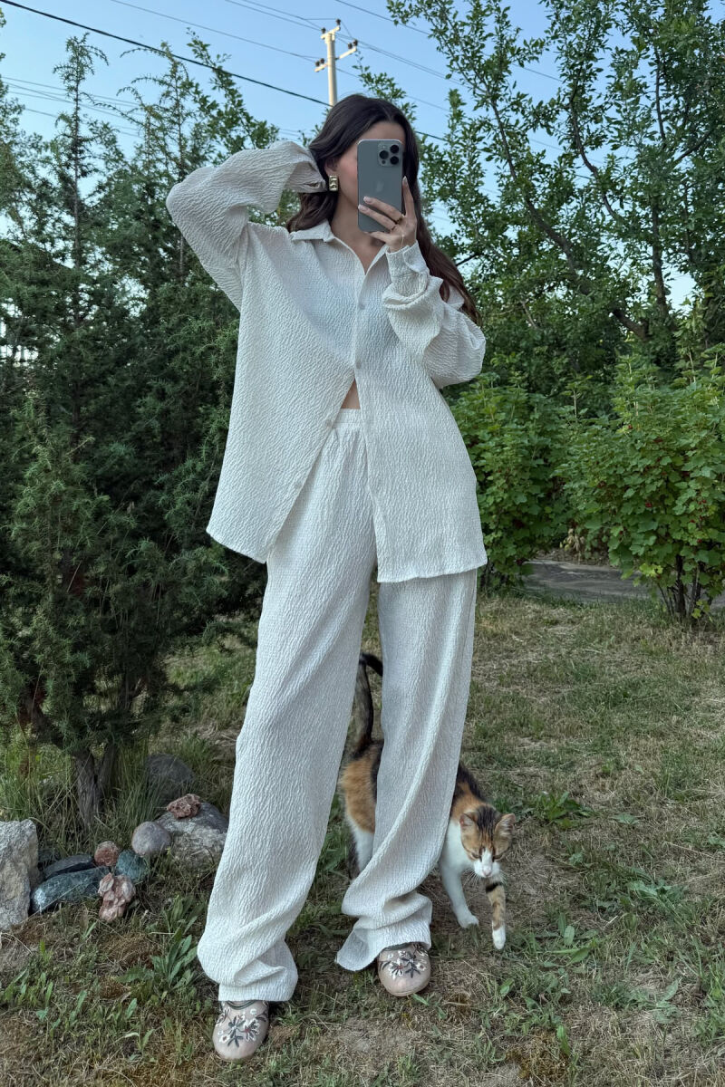 LONG SLEEVES SHIRT+TROUSERS WOMEN SET CREAM/KREM - 4