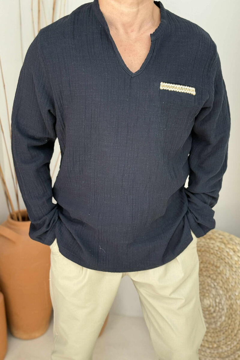 LONG SLEEVES SINGLE POCKET DETAIL MEN SHIRT BLACK/ E ZEZE - 2