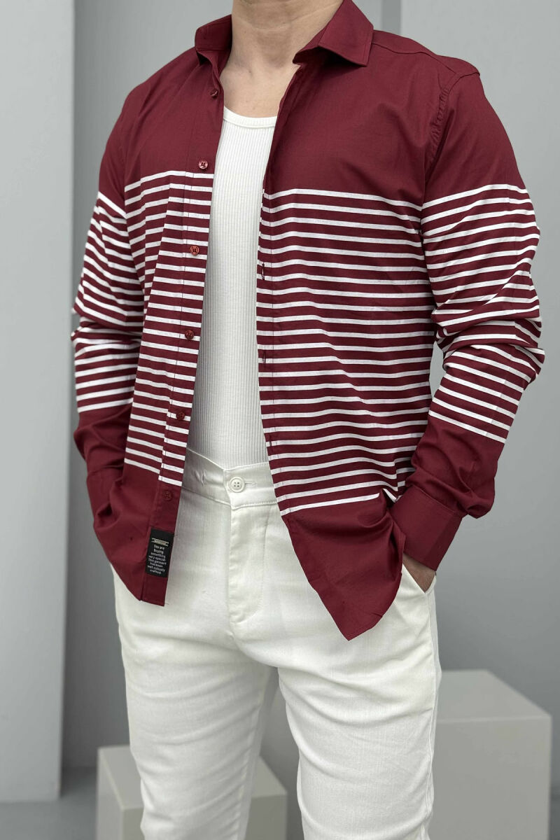 LONG SLEEVES STRIPED MEN SHIRT BURGUNDY/VISHNJE - 1